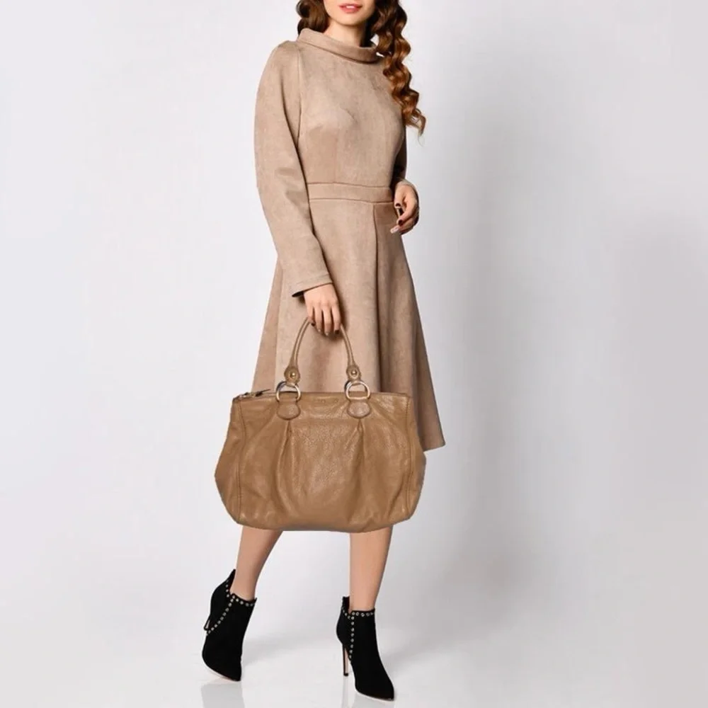 MIU MIU Brown Pebbled Leather Double Zip Tote - Picture 3 of 15